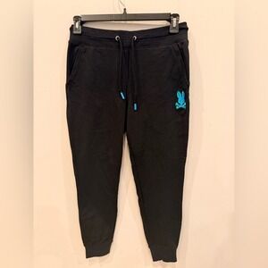 Psycho Bunny Mens Jogger Sweatpants‎ Black Skull Bunny Logo Drawstring NWOT